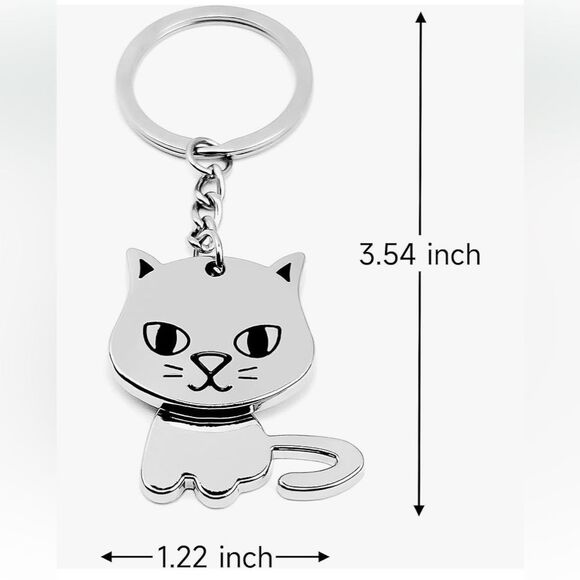 Silver Cat Keychain • Rotating Body Charm • Kawaii Cute Accessory - New - Picture 8 of 9